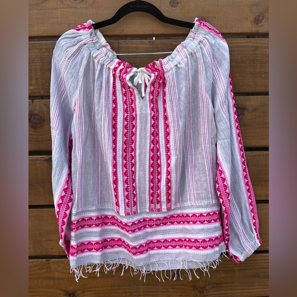 NWOT Lemlem Riban on/off the shoulder peasant long sleeve blouse, Sise Small.